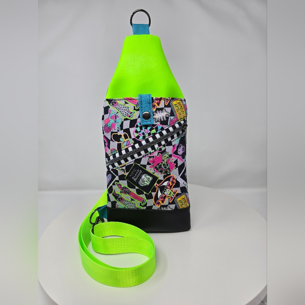 Handmade Neon Green Character Crossbody Travel Sling Pouch
